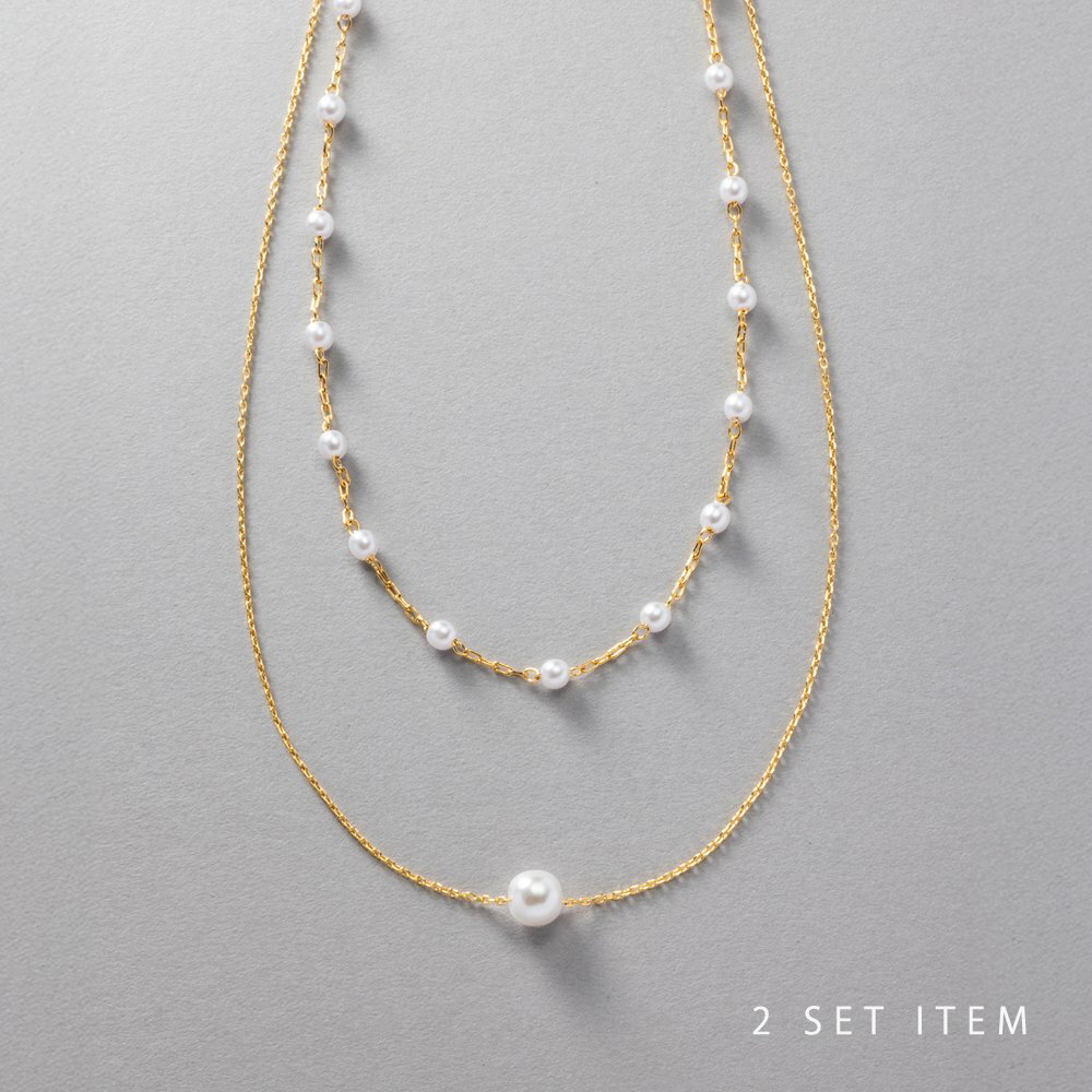 【全品送料無料×P最大47倍！】 2点セット ネックレス 金属アレルギー ニッケルフリー 18kコーティング レディース ショート チェーン パール 一粒 ステーションネックレス 3way 大人 華奢のサムネイル