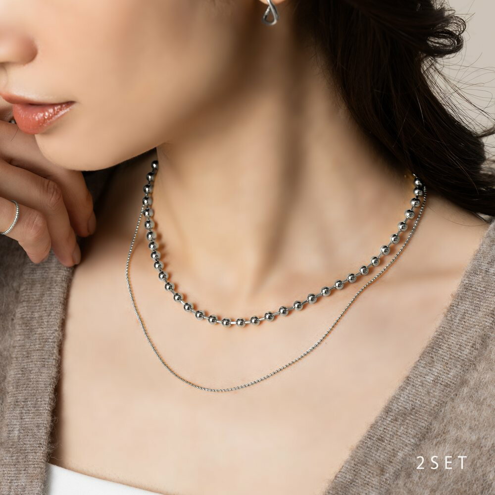 【全品送料無料×P最大47倍!】 2点セット ネックレス 金属アレルギー ニッケルフリー 18kコーティング レディース ショート チェーン メタルボール ボー...