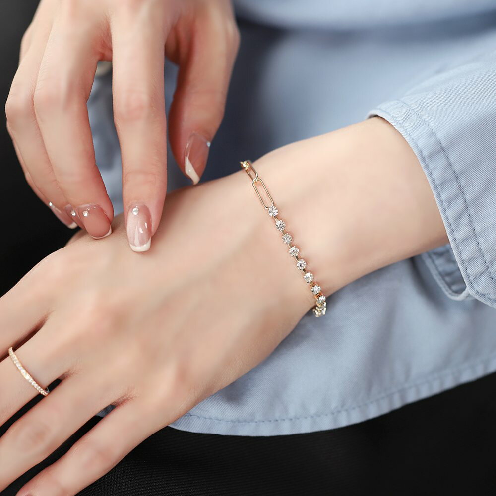 【ゆうパケット送料無料】 ブレスレット 金属アレルギー ニッケルフリー 18kコーティング レディース ビジュー ライン オーバルチェーン メタル 艶 大人 ゴールド シルバー ピンクゴールド