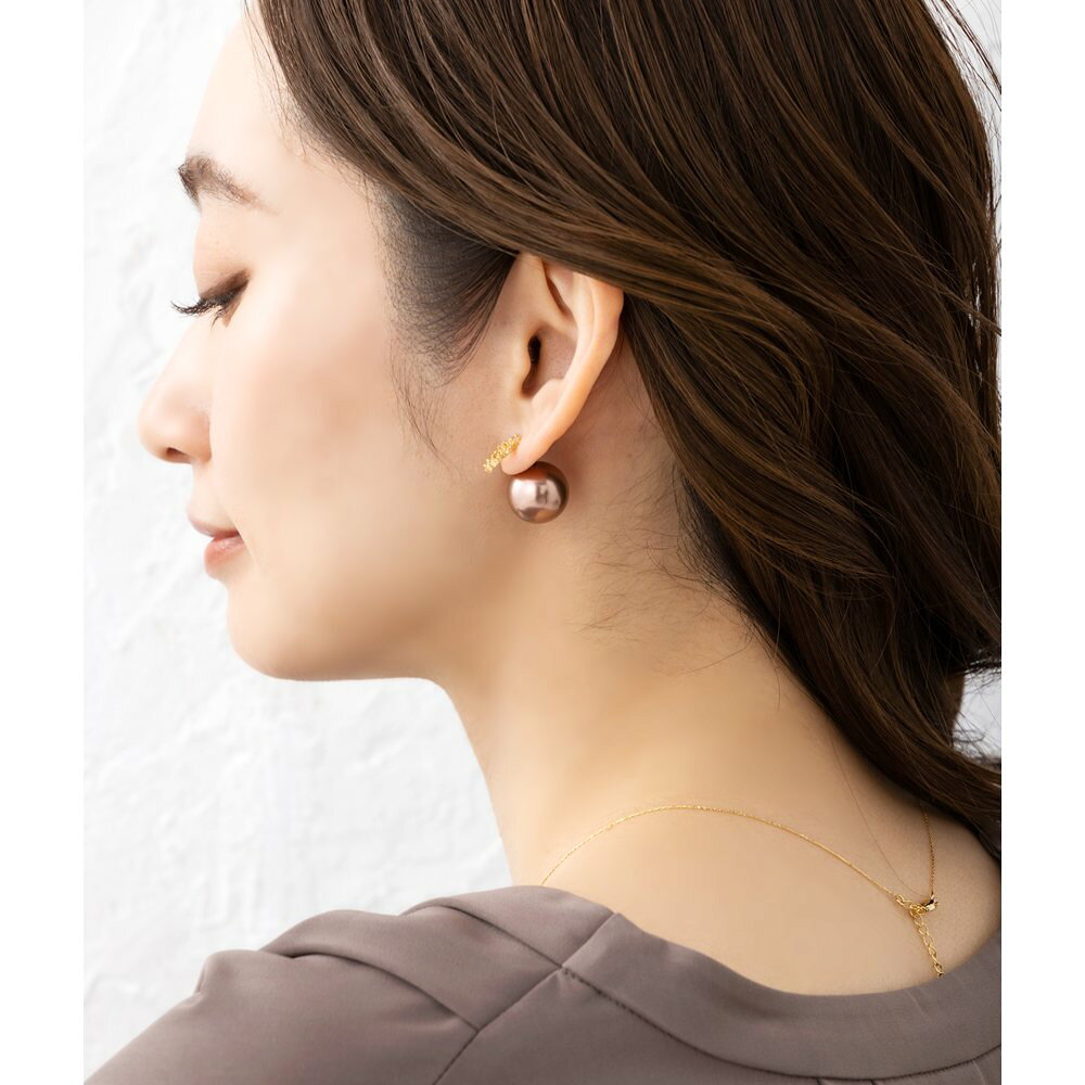 cream dotの2点10%OFF★お盆限定クーポン！【金属アレルギー対応】ピアスキャッチ ニッケルフリー 18kコーティング シリコン 落ちない 両耳セット キャッチ パール メタル オーロラ 大粒 2way レディース 大きめ ナチュラル グレー ピンク ブロンズ｜アングル2