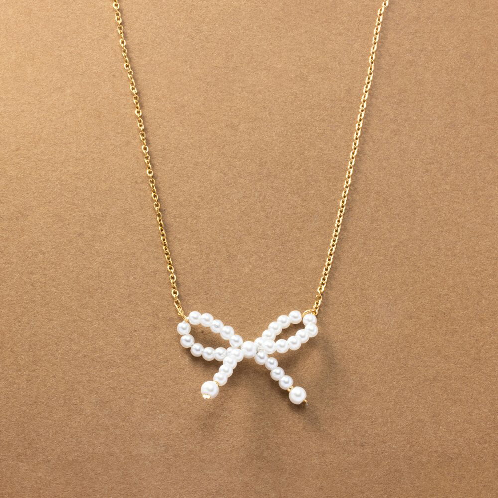 【ゆうパケットOK】 ステンレス製 ネックレス 金属アレルギー つけっぱなし サージカルステンレス レディース ショート チェーン リボン リボンモチーフ パー...