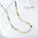 【全品送料無料×P最大47倍!】 ネックレス レディース ショート ガラス スクエア メタルボール マルチカラー ハンドメイド 小粒 大人 ゴールド