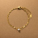 【ゆうパケットOK】ステンレス製 ブレスレット 金属アレルギー つけっぱなし サージカルステンレス レディース ビジュー 2連 ベネチアンチェーン 一粒ビジュー 大人 華奢 ゴールド シルバー ピンクゴールド outlet