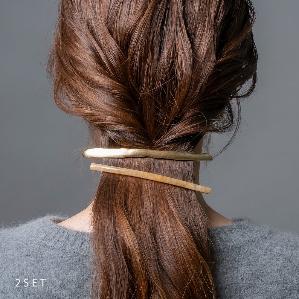 【全品送料無料×P最大47倍!】 2点セット バレッタ ヘアクリップ 大きめ ヘアアクセサリー メタル マーブル ヘアライン セミマット 細い ロング スティッ...