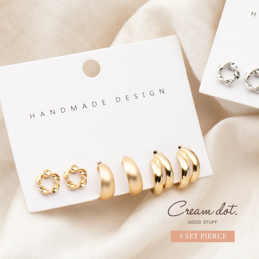 【全品送料無料×P最大47倍!】3点セット ピアス 金属アレルギー ニッケルフリー チタンポスト レディース c型 フープピアス ワイド ツイスト サークル 大...