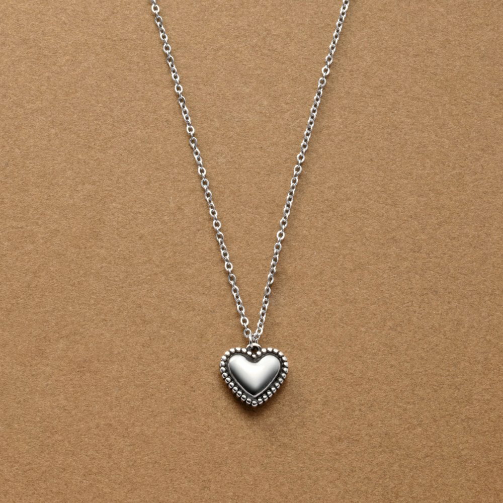 【ゆうパケットOK】 ステンレス製 ネックレス 金属アレルギー つけっぱなし サージカルステンレス レディース ミディアム丈 チェーン ハート ミル打ち フレー...