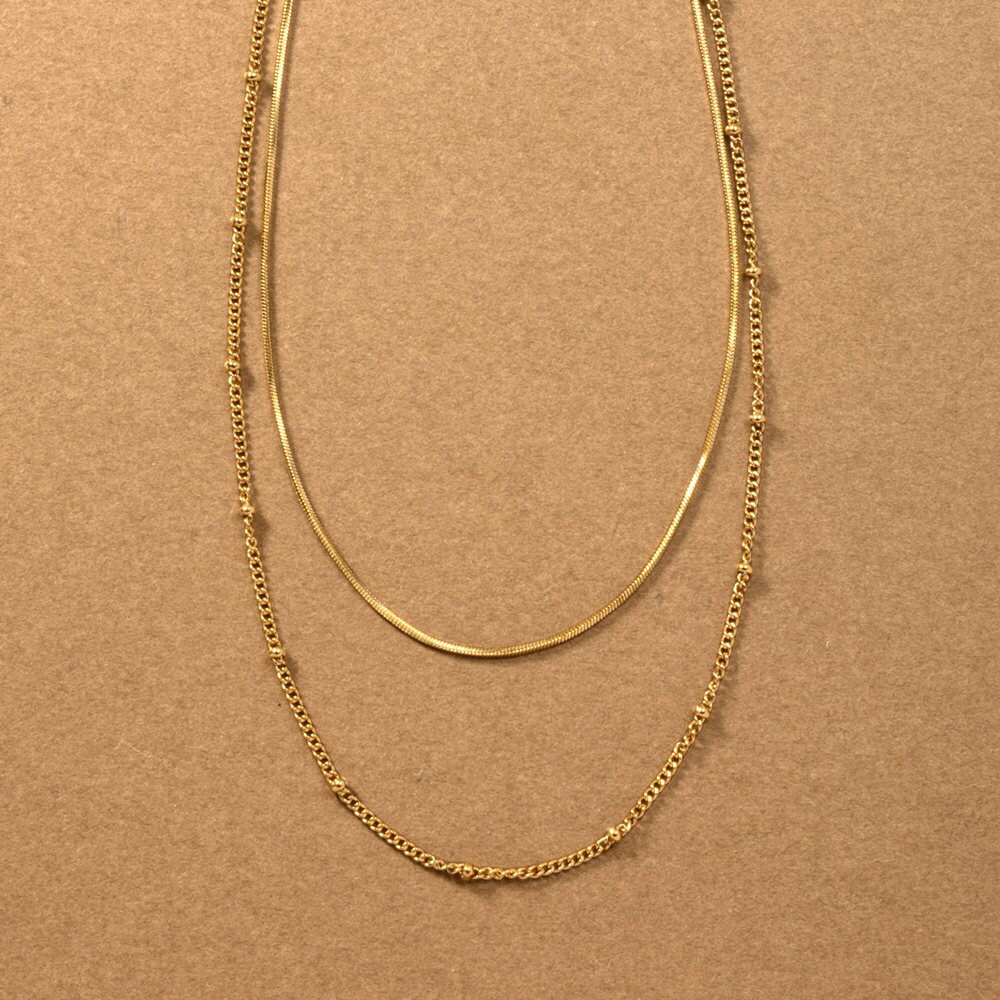 【ゆうパケットOK】 ステンレス製 ネックレス 金属アレルギー つけっぱなし サージカルステンレス レディース ショート チェーン 2連 2重 重ねづけ レイヤ...