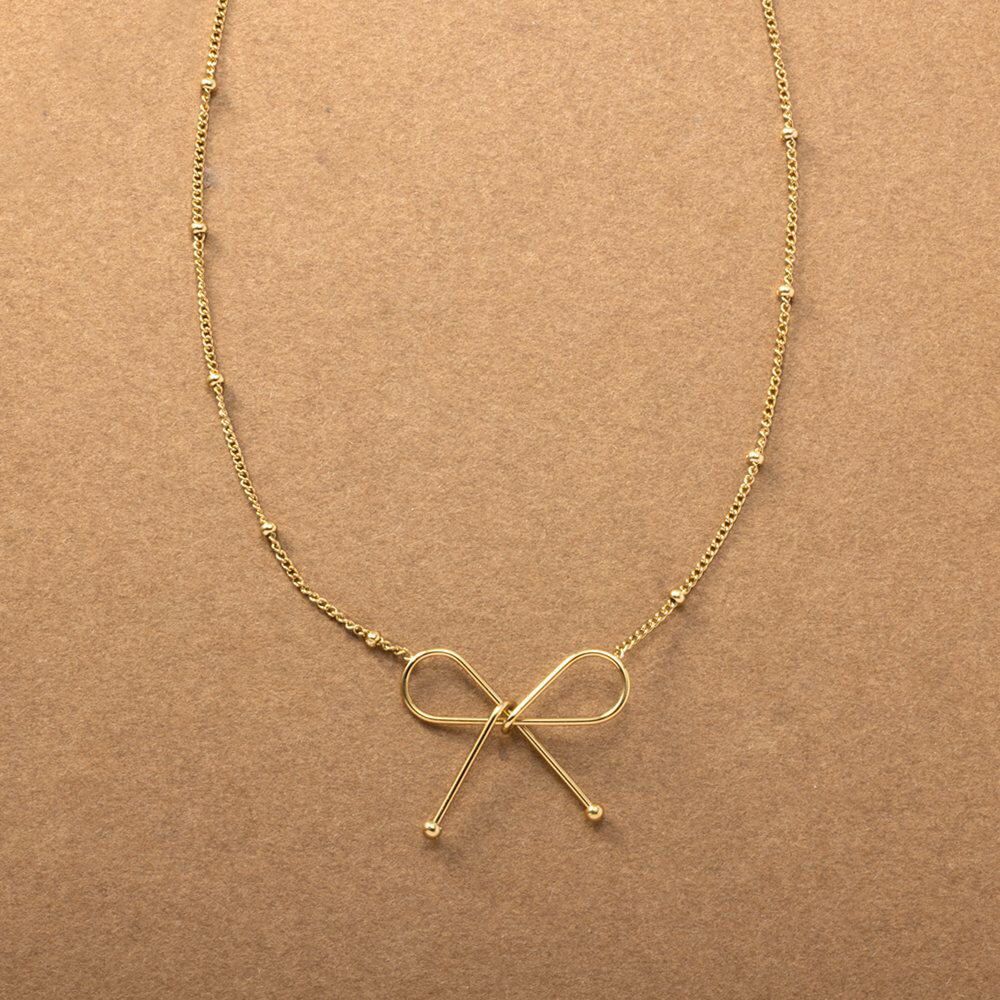 【ゆうパケットOK】 ステンレス製 ネックレス 金属アレルギー つけっぱなし サージカルステンレス レディース ショート チェーン リボン メタルボール ステー...