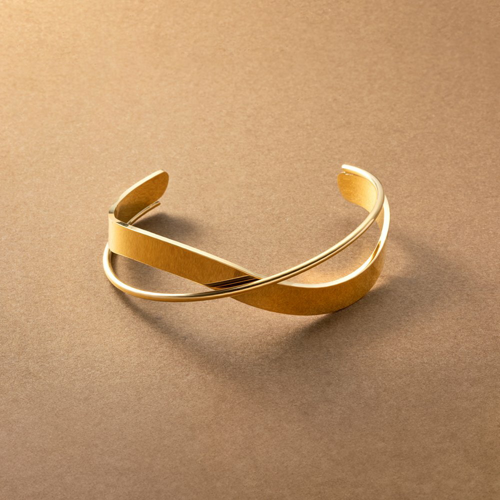 【ゆうパケットOK】 ステンレス製 バングル 金属アレルギー つけっぱなし サージカルステンレス レディース ウェーブ クロス メタル 艶 C型 ウェーブライン...