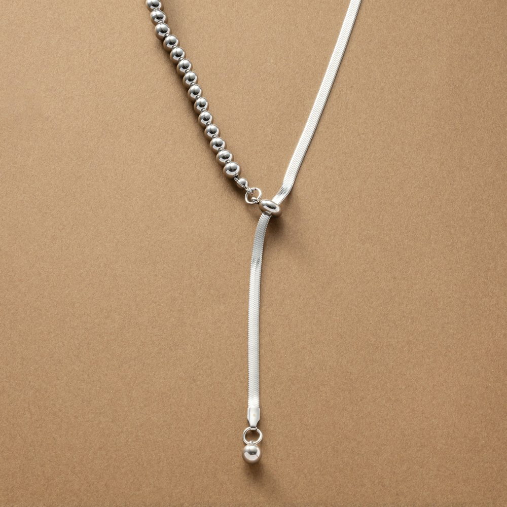 【全品送料無料×P最大47倍！】 ステンレス製 ネックレス ロングネックレス ラリエット 金属アレルギー つけっぱなし サージカルステンレス レディース チェーン スネークチェーン ボールチェーン Y字 長さ調節 大人 シルバーのサムネイル