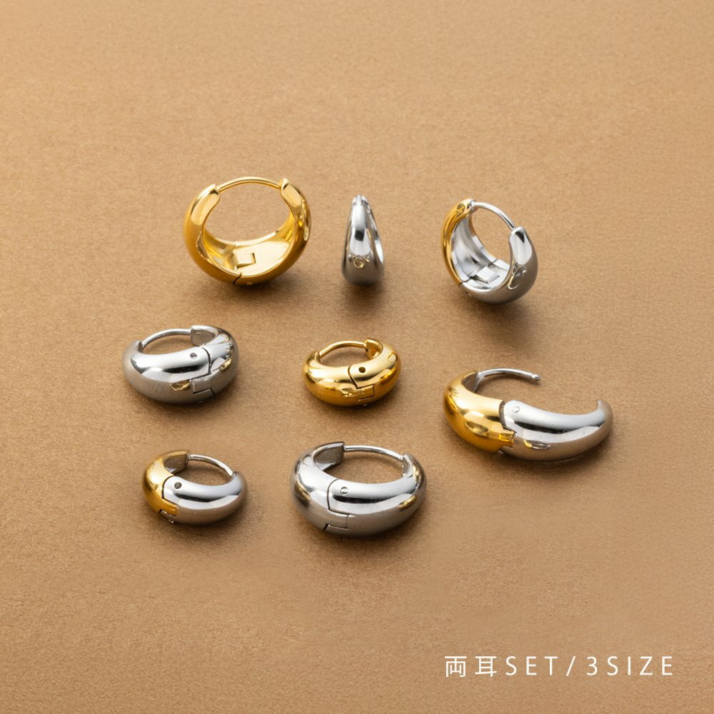 【本日限定★全品ポイント5倍】 ステンレス製 ピアス 金属アレルギー つけっぱなし サージカルステンレス レディース キャッチレス 中折れ フープピアス ミックスカラー ぷっくり 3サイズ 両耳用 大人 ゴールド シルバーのサムネイル