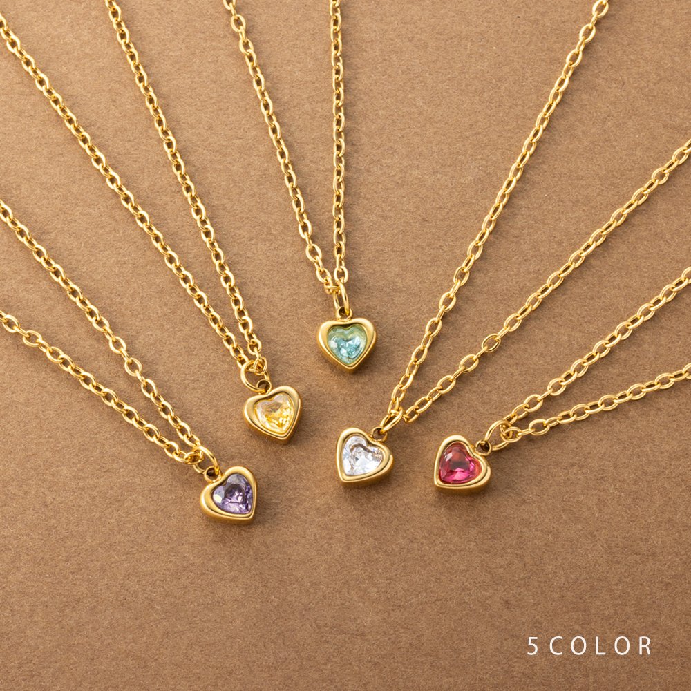 【ゆうパケット送料無料】 ステンレス製 ネックレス 金属アレルギー つけっぱなし サージカルステンレス レディース ショート チェーン ハート ミニハート カラーストーン メタル 大人 ゴールドのサムネイル