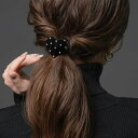 【全品送料無料×P最大47倍!】 ヘアゴム 大人っぽい おしゃれ レディース ヘアアクセサリー ドット ビジュー ハート ブラックプレート キュービックジルコニ...