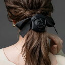 【全品送料無料×P最大47倍!】 ヘアゴム 大人っぽい おしゃれ レディース ヘアアクセサリー ローズ リボン 光沢 サテン フラワーモチーフ 髪留め まとめ髪...