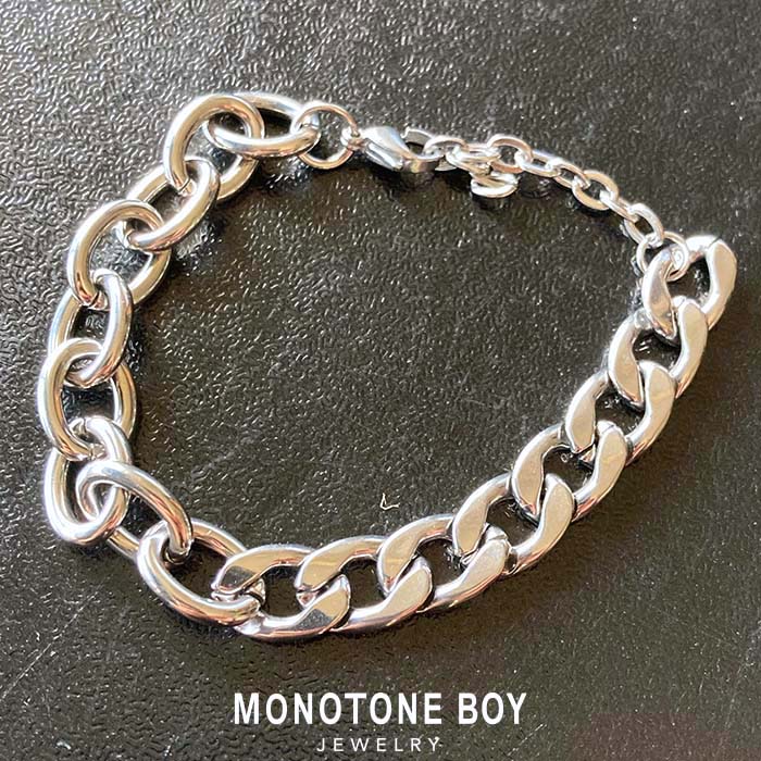 【SALE】 ステンレス チェーン ブレスレット 2種ドッキングデザイン 太い チャンキー シルバー モード MONOTONE BOY モノトーンボーイ メンズ シンプル かっこいい 金属アレルギー対応 おしゃれ sts