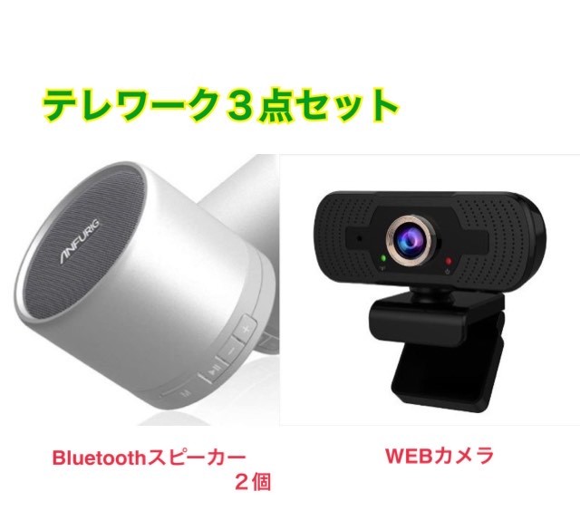 あす楽 数量限定 テレワークセット（2スピーカー） USB WEBカメラ Bluetooth スピーカー ドングル 携帯接続 TWS 持ち運び 車 キャンプ 音楽 PC リモートワーク WEB会議 1年保証 2HFD-870A2STB-002