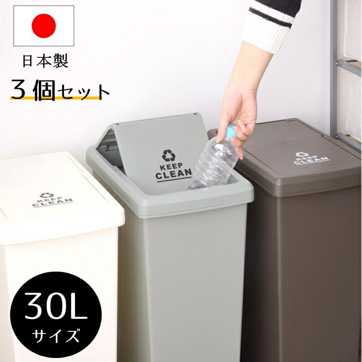 3個セット スライド式 ゴミ箱 30L 日本製 ふた付き 30リットル キャスター付き ロック機能 