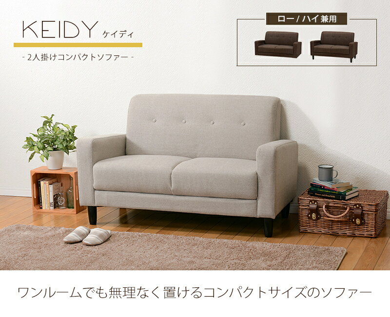 脚の取り外し可能 コンパクトソファ ケイディ2P シンプルなデザイン 簡単組立 ハイスタイル ロースタイル コンパクト シンプル おしゃれ ワンルーム 1人暮らし HAkeidei2P-