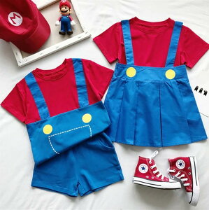 2025 新作 セットアップ キッズ 半袖 ハロウィン コスプレ 子供服 ベビー コスプレ コスチューム ベビー服 着ぐるみ 衣装 ワンピース ショートパンツ キャラクター 写真撮影用 子供服 仮装 誕生記念 幼児 女の子 男の子 お揃い お遊戯会 配管工 USJ