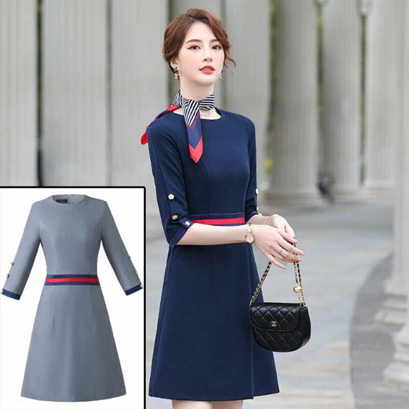 2025 新品 ユニフォーム エステ サロン通勤 レディース 女性 制服おしゃれ 短袖 七分袖ワンピース技師服 事務服 通勤服 エステ ネイル 美容 サロン 歯科衛生士 医療系 制服S M L XL 2XL 3XL 4XL グレー ネイビー