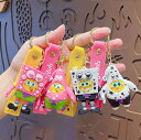 2025 新品 4色 スポンジボブ キーホルダー かわいいラブブ人形リストレットアクセサリーかわいいモンスターキーチェーンバッグチャーム女性へのギフト