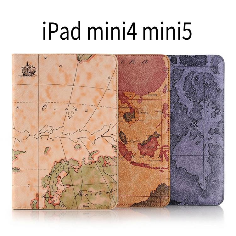 【送料無料 メール便発送】 iPad mini 4 mini 5 スマートケース スリープ機能付け 地図柄 【iPad mini4 mini5 ケース Case PUレザーケース iPad mini Retina カバー Cover　iPad mini4 mini5 アクセサリー A1538 A1550 A2133 A2124 A2126】のサムネイル