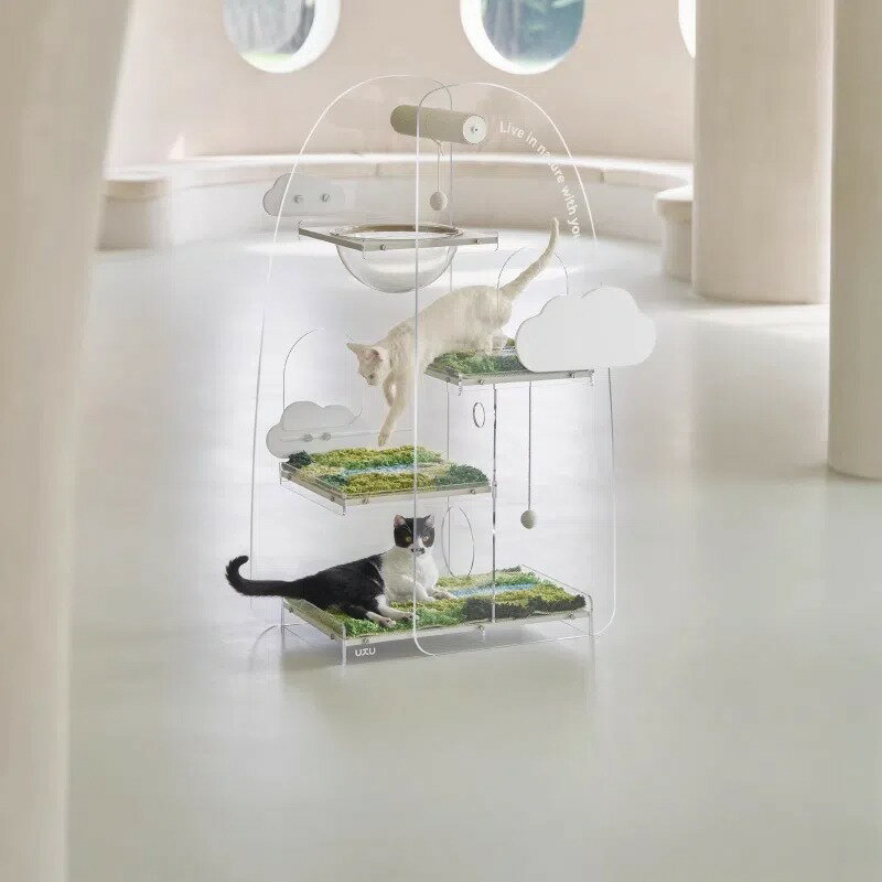 【山間の雲デザイン】多機能キャットタワー 猫ベッド＆遊び場一体型 省スペース 天然木製ジャンプ台 ハンモック付き 猫用おもちゃセット