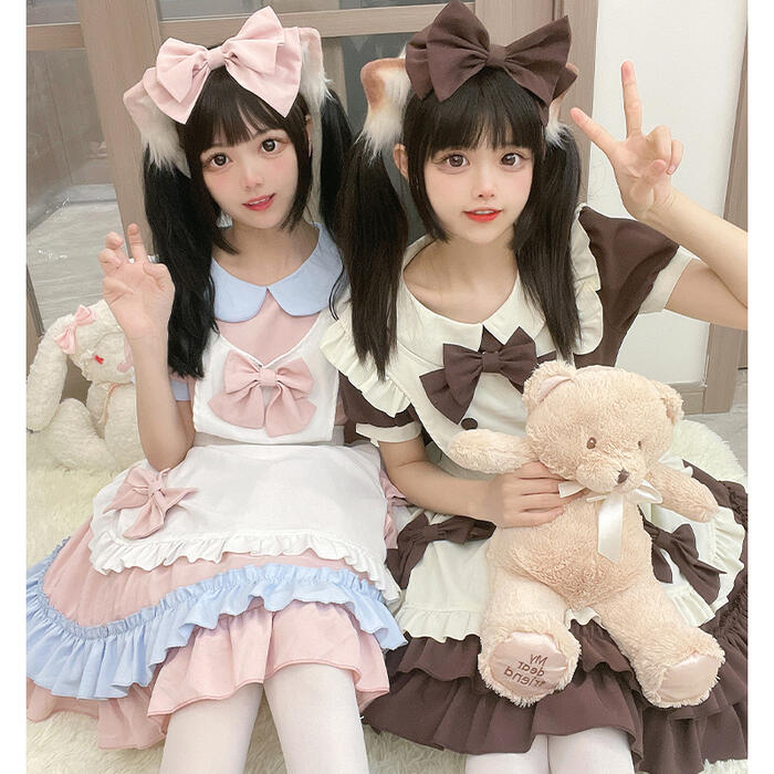 メイド服 エプロン コスプレ 甘ロリータ 3点セット 半袖 長袖 かわいい カチューシ...