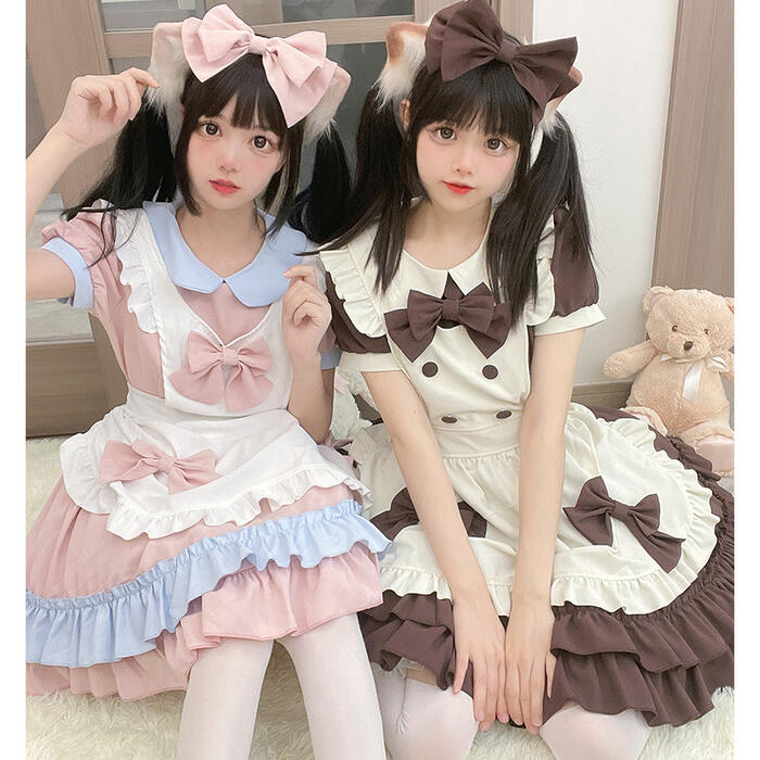 メイド服 エプロン コスプレ 甘ロリータ 3点セット 半袖 長袖 かわいい カチューシ...