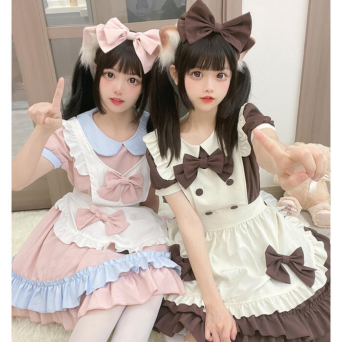 メイド服 エプロン コスプレ 甘ロリータ 3点セット 半袖 長袖 かわいい カチューシ...