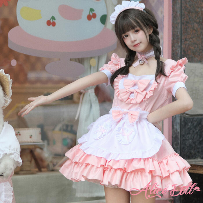 ゆめかわいい メイド服 メイド ワンピース エプロン カチューシャ 半袖 ミニ丈 ミ...