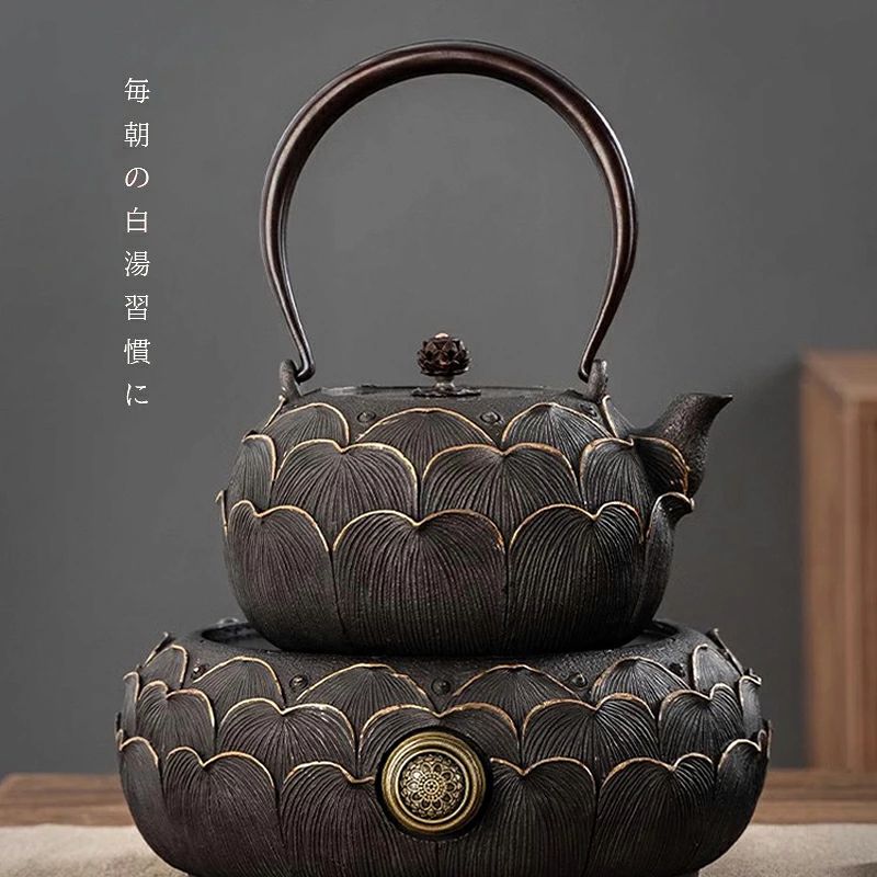 南部鉄器 鉄瓶 ガス火?IH対応 1.2L 蓮 蓮華 白湯 蓮鉄分補給 おしゃれ ( 鉄分摂取 ...