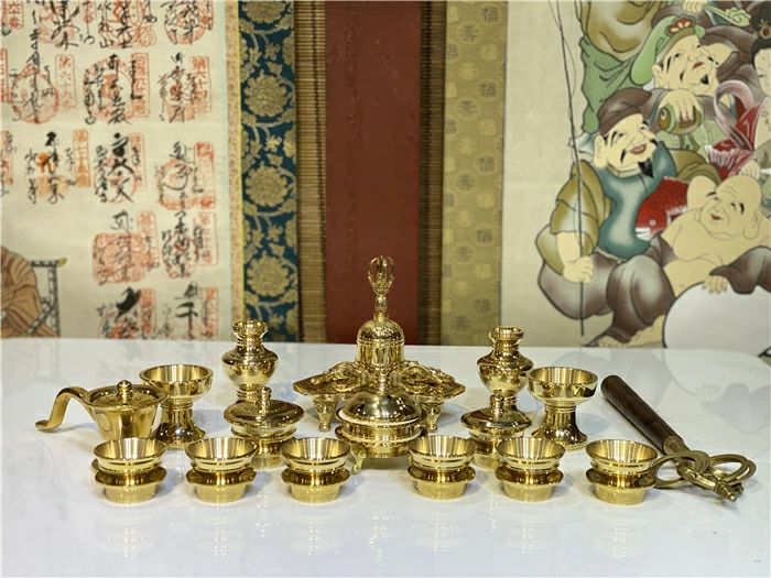 極上品 寺院用 密教 法具 金剛鈴/金剛盤 五鈷杵 三鈷杵 独鈷杵 火舎香炉 一面器 六器一組 仏器一対華瓶一対 洒水器 全20種 収納ボックス