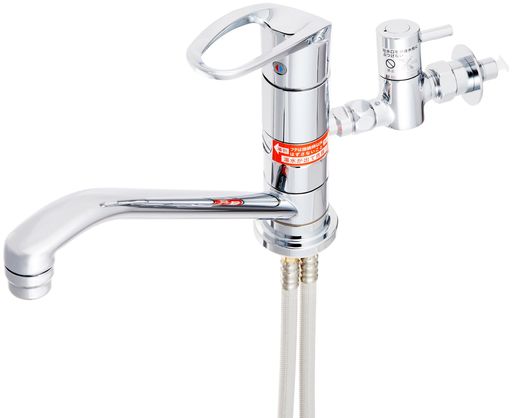 KVK流し台用取付穴兼用シングルレバー式混合水栓分岐孔付(給水・給湯)とめるゾウ付KM5011UTTU