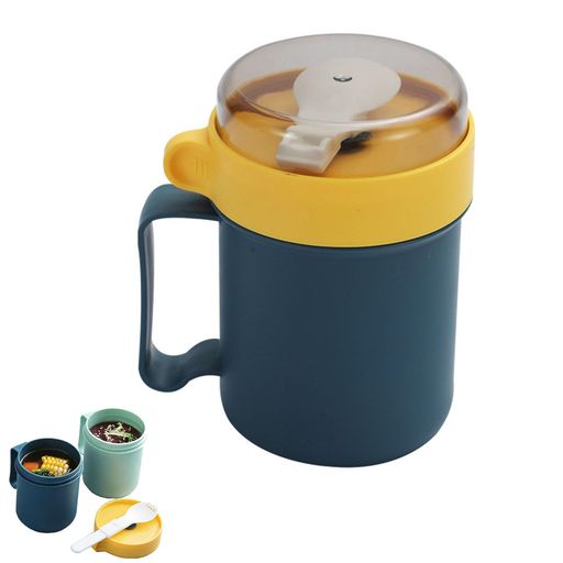 スープカップ 漏れ防止 ランチジャー スープカップ 蓋付き スプーン付き 電子レンジ 食洗機対応 500ml (ブルー)