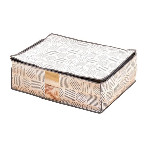 Garments Storage Implements - アイメディア(Aimedia)毛布収納袋収納ケース不織布通気性ホコリよけ透明窓寝具毛布タオルケット押入れクローゼットダブルファスナー式70x53x24cmグレー北欧柄