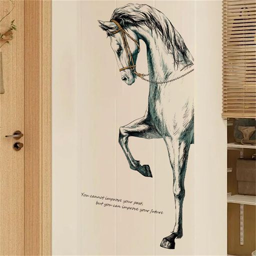 WALLMEII ウォールステッカー 動物 馬 モノクロ おしゃれ ウォールシール 壁紙シール はがせる 英語のモットー 鼓舞する言葉 壁飾り 子供 リビングルーム 寝室 インテリア 壁 シール ステッ…