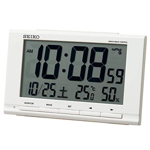 セイコークロック(SeikoClock)置き時計白本体サイズ:9.1x14.8x4.7cm目覚まし時計電波デジタルカレンダー温度湿度表示SQ789W