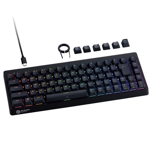 エレコム ラピッドトリガー ゲーミングキーボード V custom VK600A 有線 着脱式 磁気式アナログ検知スイッチ搭載 テンキーレス 65%サイズ ブラック TK-VK600ABK