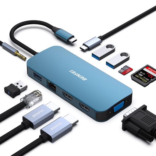 即時拡張: HDMI ポート x 2、VGA ポート x 1、USB 3.0 ポート x 3、SD/TF カード リーダー x 1、ギガビット イーサネット アダプター x 1、85W 電力供給ポート x 1、3.5 mm AUX スロットを USB-C に追加します。 ラップトップ — すべてを 1 つの USB-C ポートから。 この軽量ガジェットをバッグやポケットに押し込んで、ラップトップとプロジェクターを使ってビジネス プレゼンテーションを行ったり、デスクトップ画面をモニターやテレビに拡張したりできます. ❗ご注意:スマートフォンやiPadをハブと併用する場合は、映像出力機能に必要な電力を確保するため、ハブのPDポートに充電ケーブルを接続してください。そうしないと、ハブの映像出力機能が動作しない、または不安定になる可能性があります。 マルチスクリーン ソリューション - MST 機能のサポートにより、BENFEI USB Type-C ハブは最大 3 つの最大画面出力、2*HDMI および VGA をサポートできます。 コンピュータの設定によって、画面が同じになる場合もあれば、異なる場合もあります。