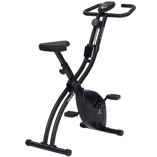 本体フレームがS字構造だから折りたたんでコンパクト。床面の設置面積は新聞紙1ページ(見開きの半分)程度で邪魔にならない。 8段階負荷をダイヤルひとつで調整できる。ペダルの重さ調節はダイヤルを回すだけなので運動中の調節も可能。 マグネット負荷方式は物理的な摩擦がないため運動音は驚くほど静かで、時間帯を気にせず運動することができる。 かんたんワンボタンのシンプル操作。「速度」「時間」「距離」「カロリー」の項目が表示できる。 アルインコフィットネスバイク最軽量クラスの約14kgで持ち運びも楽におこなうことができる。 サドルの高さ調節(床面から最低73.5~最高82.5cmの間で7段階)が可能で自分に合ったポジションで快適に運動ができる。 スマホやタオルを置くことができる小物トレー付き。