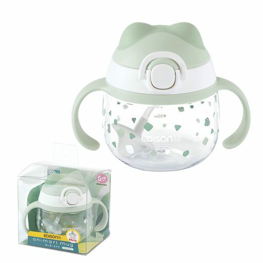ストローマグカップ/あにま~るマググリーン200ml5カ月~コップ飲みの練習ができるフタのお耳は噛んでも安心ロック付きもれにくい弁付きストロー水筒赤ちゃんベビー