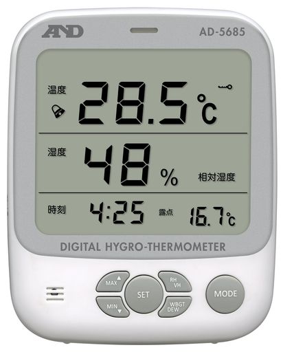 原産国:中国 表示項目:熱中症指数(WBGT)/露点(DEW)、相対湿度/乾燥指数(絶対湿度)、温度、時刻 測定項目:温度、相対湿度 熱中症指数の表示範囲:0~60°C(最小表示0.1°C) 温度測定範囲:0°C~50.0°C(最小表示:0.1°C) 湿度測定範囲:20%RH~90%RH(最小表示:1%RH) 温度測定精度:プラスマイナス1°C(10.0°C~39.9°C)、プラスマイナス2°C(0°C~9.9°C、40.0°C~50.0°C) 湿度測定精度:プラスマイナス5%RH(30%RH~69%RH)、プラスマイナス10%RH(20%RH~29%RH、70%RH~90%RH)、25°C時 電源 / 電池寿命:単3形乾電池3本/約1年(アルカリ電池使用、アラーム動作なしの場合) 付属品:取扱説明書、電池(モニタ用)