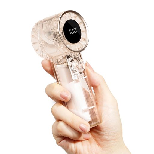 シシベラ(CICIBELLA)ハンディファン大風量静音小型携帯扇風機(手持ち首掛け卓上)風量4段階Type-C対応液晶画面ネックストラップ付きW-F4ライトブラウン