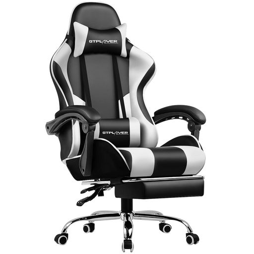 Rakuten - GTPLAYERゲーミングチェアゲームチェアオフィスチェアデスクチェアPCチェア座面広い145°リクライニングオットマン付きハイバック人間工学良いPUレザー連動型アームレストランバーサポー…