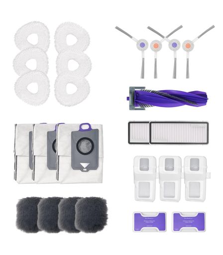 Narwal Freo X Ultra ロボット掃除機用アクセサリーセット 対応機種: Narwal Freo X Ultra (ご購入前にお使いのロボット掃除機のモデルをご確認ください) パッケージ内容: 絡まりゼロフローティングブラシ x 1、モップパッド x 3 set、スポンジフィルター x 2、サイドブラシ x 1set、ダストボックス用HEPA フィルター x 2、洗浄液 x 2、使い捨てダストバッグ x 6