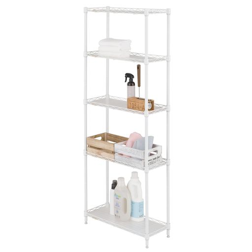 Wall Furniture - ドウシシャルミナスラテ隙間収納ラック幅25cm奥行605段ホワイト白おしゃれで可愛いスリムスチールラック落下防止シート付き全体耐荷重150kg幅24.5x奥行59.5x高さ151.5cmキッチン収納ポール径19mm