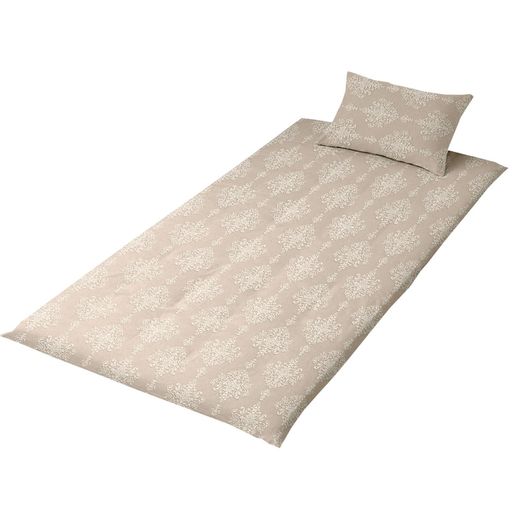 メリーナイト着脱簡単L字ファスナー綿100%敷布団カバー「ダマスク」ベージュシングルロング約105x215cm大きく開くふとんが入れやすい洗える衛生清潔オールシーズンFF13117-96