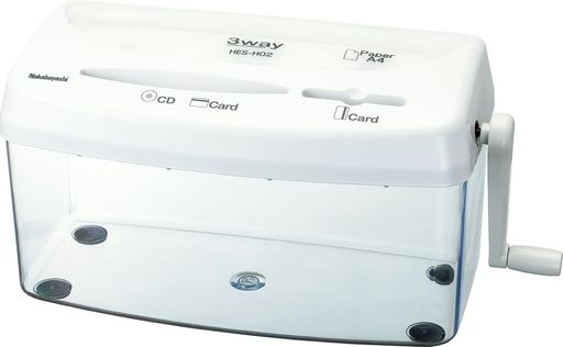 本体寸法:W293(340)xD144xH178mm ( )は使用時 材質:本体/ABS、ダストボックス/AS、その他/スチール 投入幅:A4/213mm、CD/125mm、カード/57m 細断形状:紙/クロスカット約3x20mm、CD/3分割、カード/4分割 細断枚数:紙(A4上質紙64g/m2)1枚、CD・カード 1枚 ※はがき(厚紙)は細断できません。