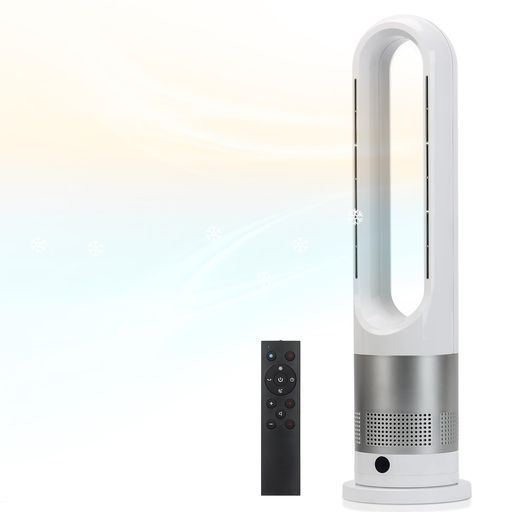 セラミックヒーター【冷暖房兼用・羽なし】タワーファン3段階温風&8段階送風切替左右80°首振り2秒速暖D..